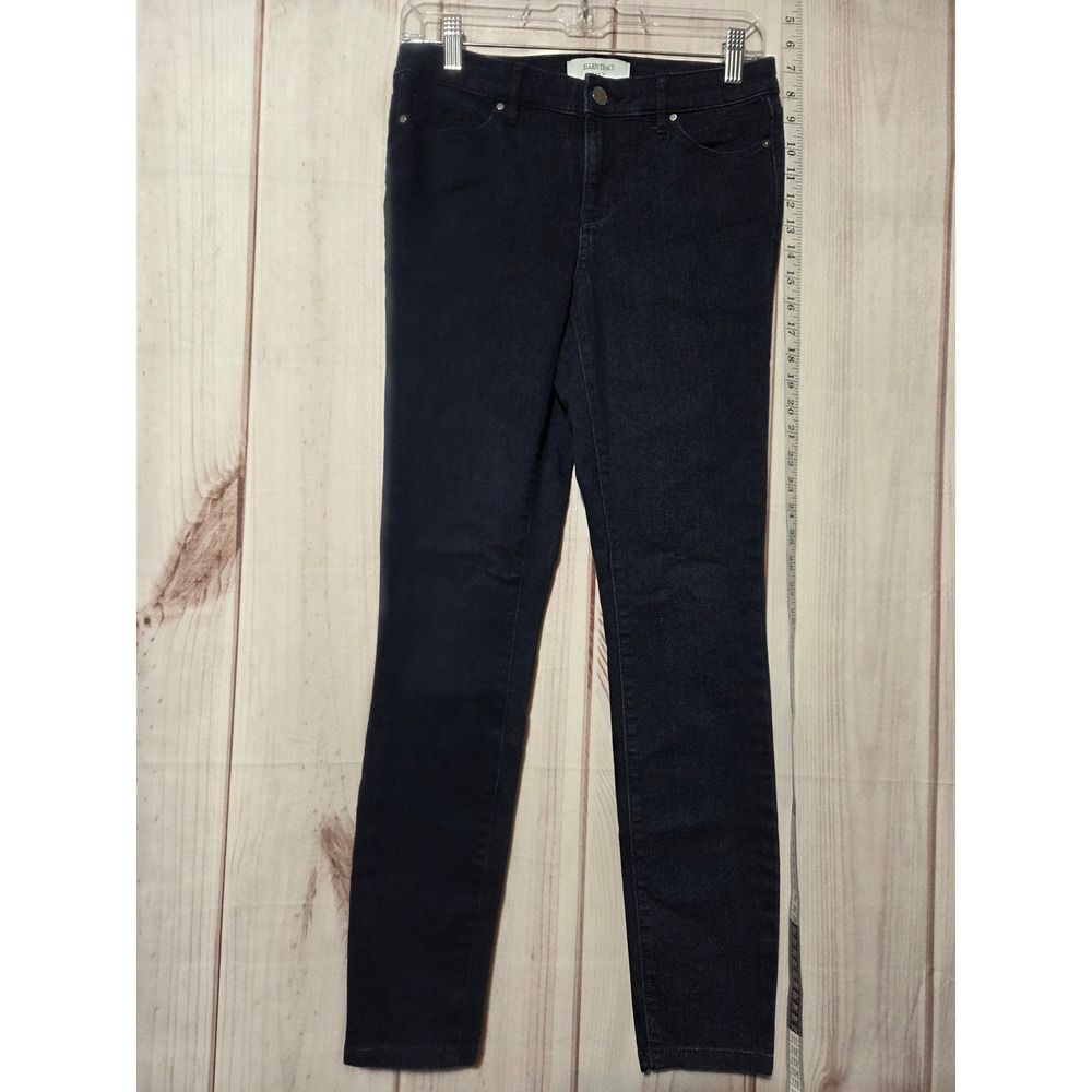 Ellen Tracy Womens Denim Mid Rise Skinny Jeans Size 2 Dark Wash Gothic